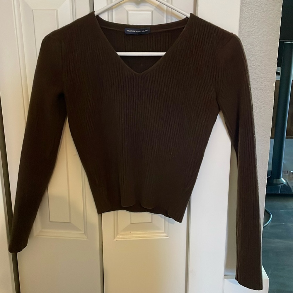 Brown V-neck cropped sweater